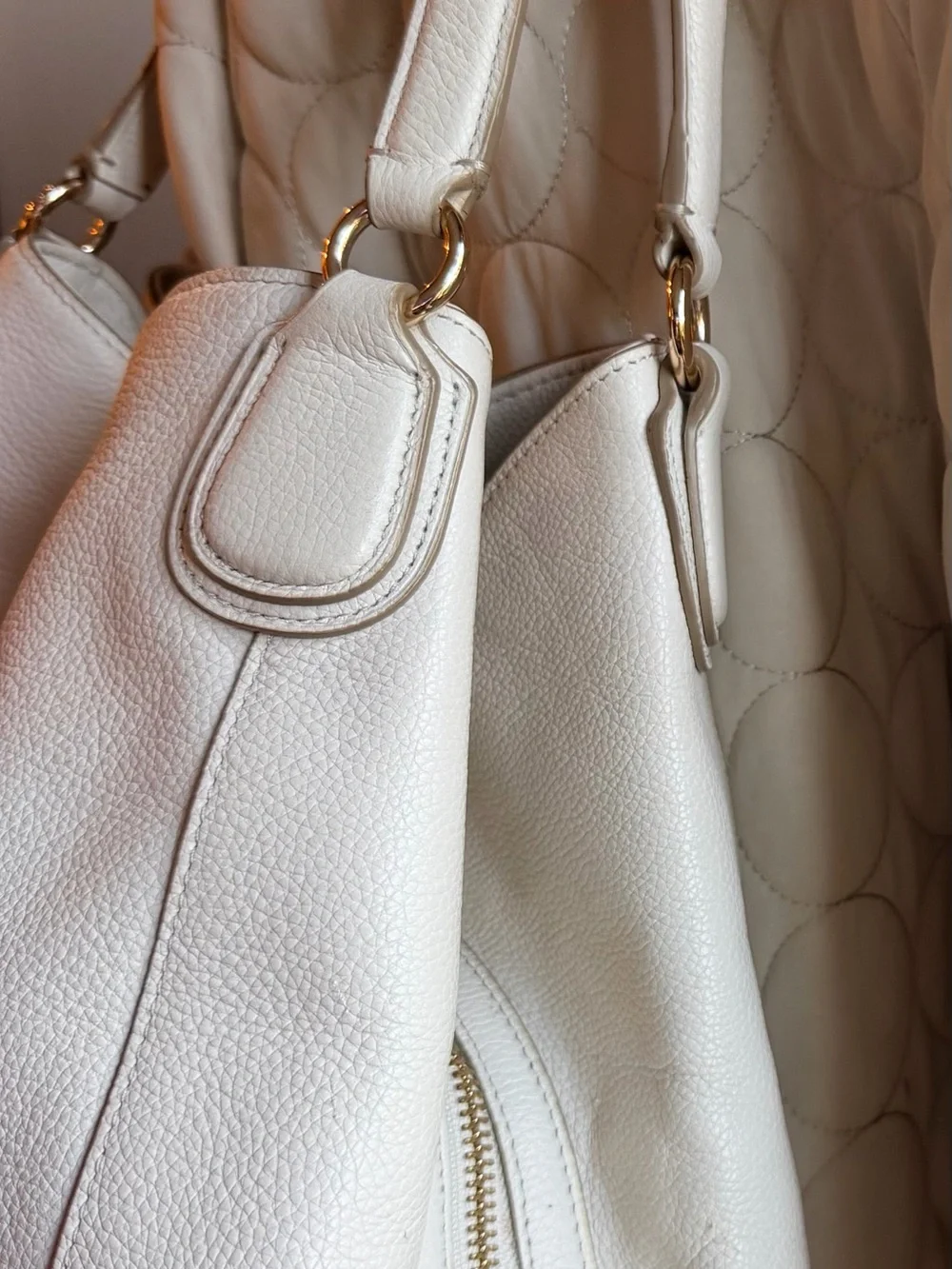 Coach Edie 31 Chalk White Pebbled Leather Shoulder Bag with Gold Hardware